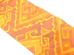 手織り紬 更紗模様織り出し 名古屋帯